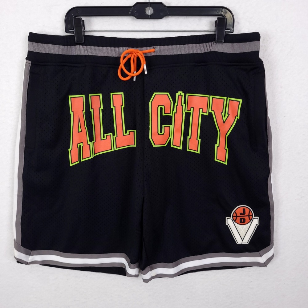 Just Don All City Basketball Shorts Mens XL Black Mesh Graphic Athletic Shorts